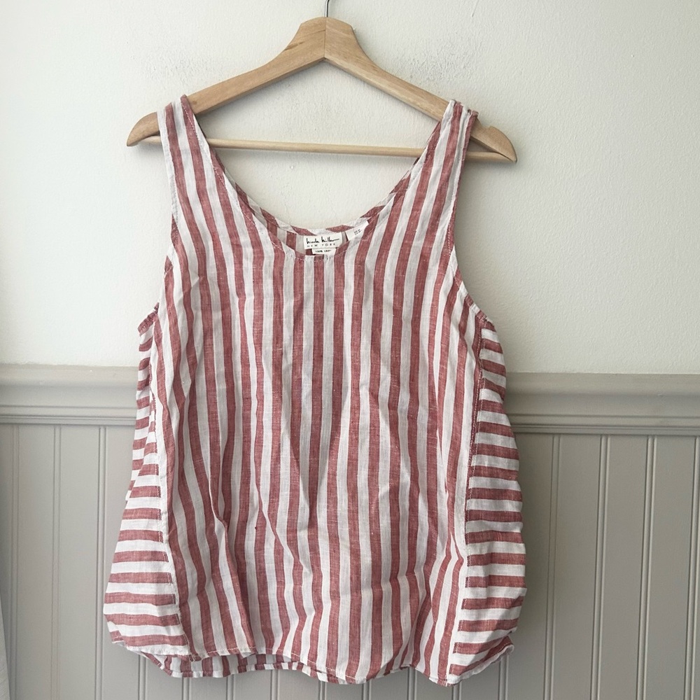 Nicole Miller 100% Linen Red and White Striped Tank Top Size Medium